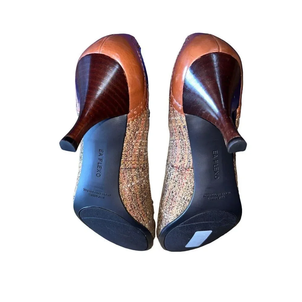 Enzo Angiolini Flexo Keiran Medium Brown Fabric Round Toe Pumps Wmns Sz 10 READ